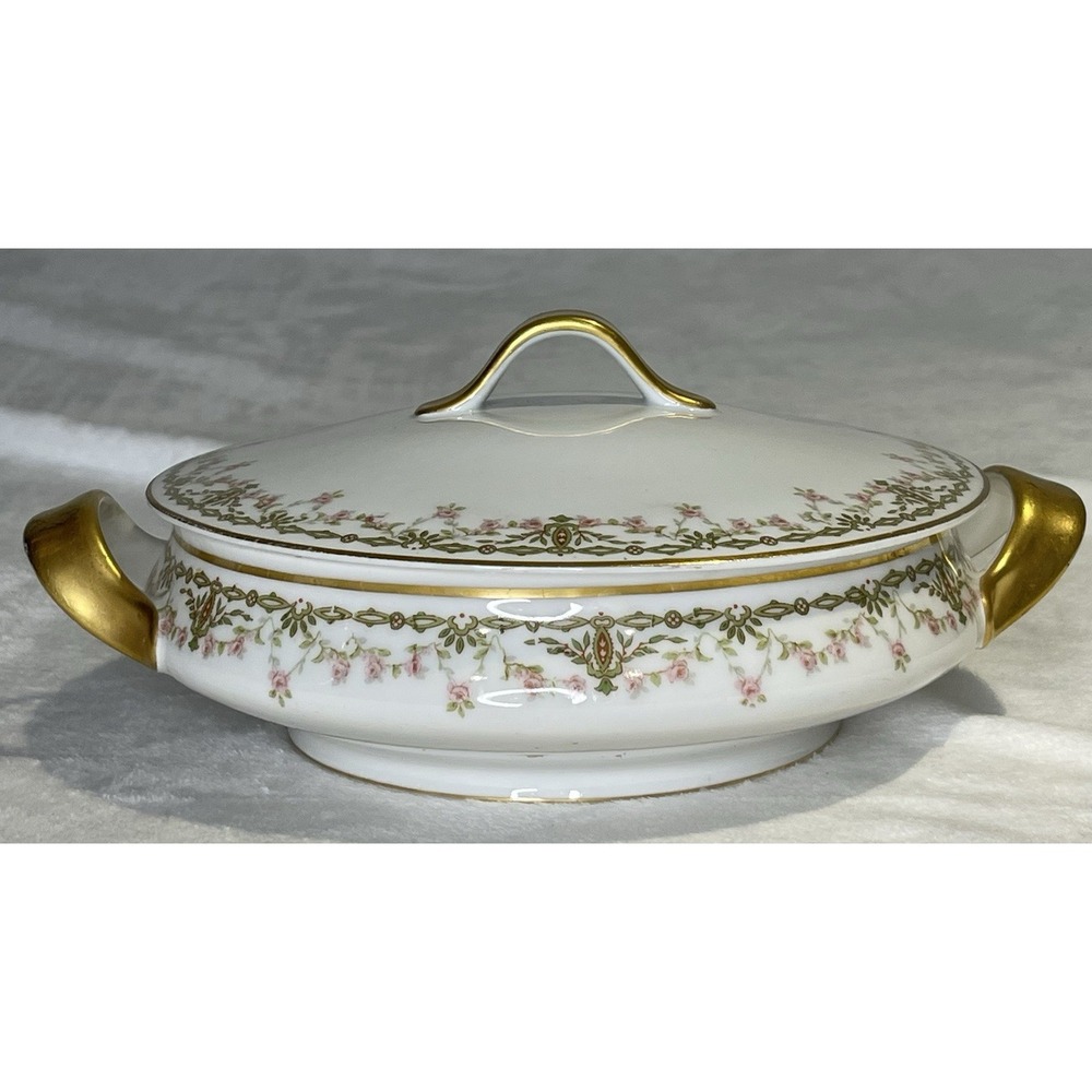 Vintage Theodore Haviland Limoges Gold Floral White Covered Vegateble Round Bowl
